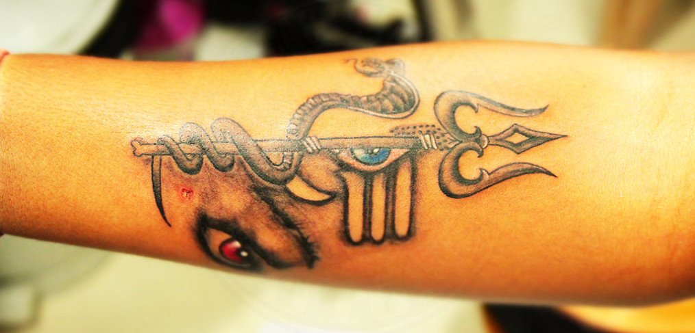 Shiva Tattoo with Only Trishul, Eye & Snake