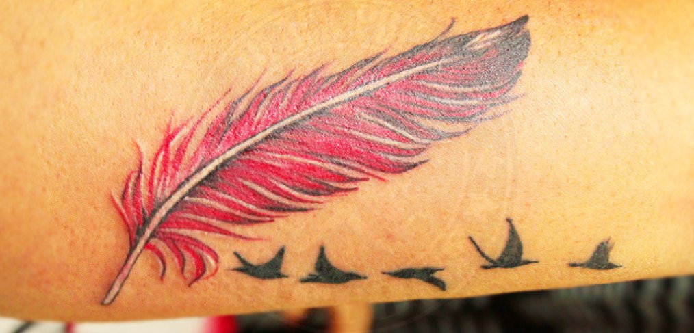 Feather Tattoo with Birds