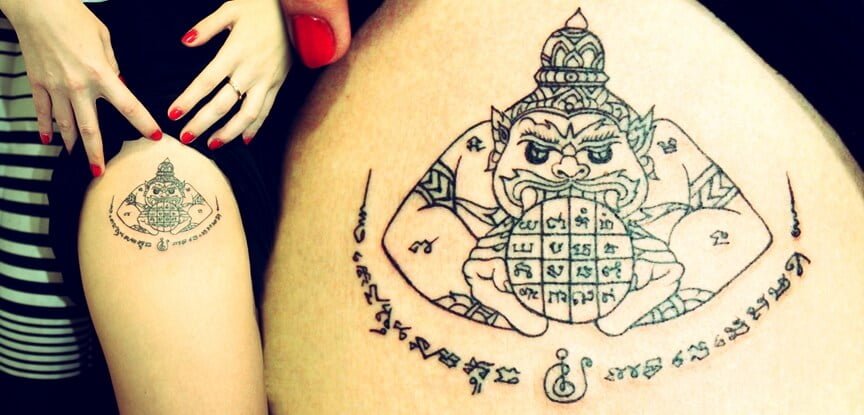 Thai Demon God Rahu Eating / Snacking on the Moon Tattoo
