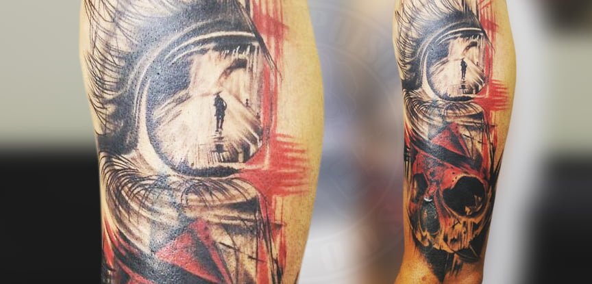 Eye \u0026 Skull Tattoo in Realistic Trash Polka Type Tattoo
