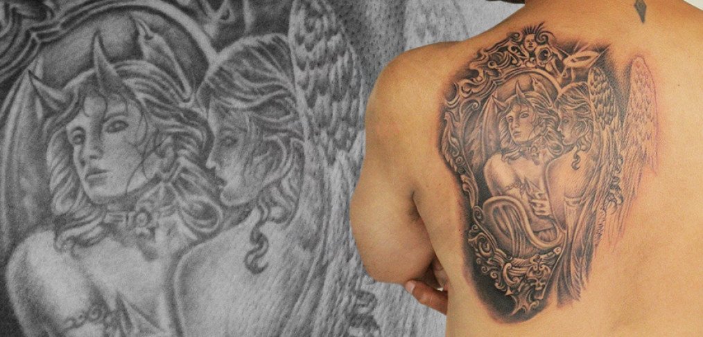 Realism Angel Devil Tattoo Design Inked By Black Poison Tattoos