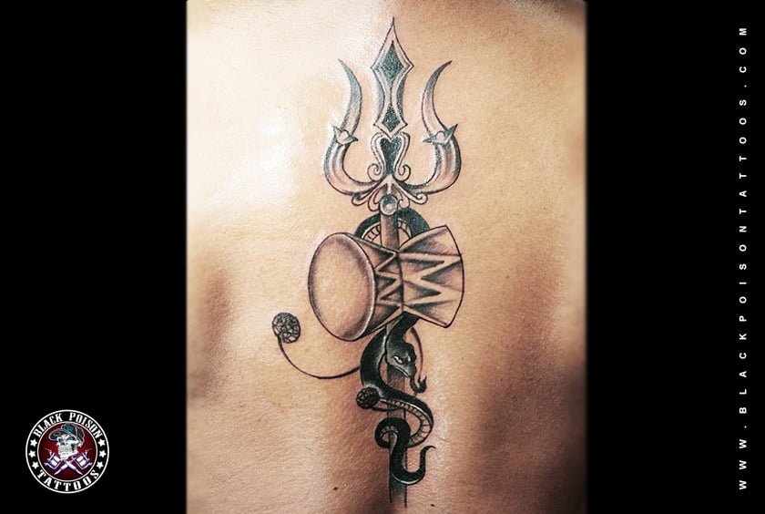 Mythological Customized Tattoo of Lord Shiva's Trishul, Damru & Snake